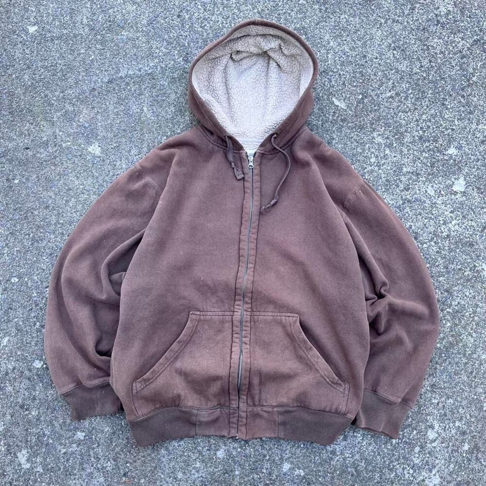 Faded Chocolate Brown Faded Glory Zip-Up XL Sherpa Lined Boxy Jacket Cropped Tag